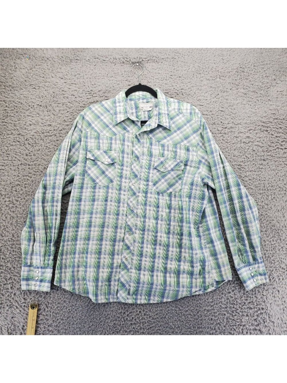 Wrangler Shirt Mens XL Green/Blue Plaid Long Sleeve Western Snap Pockets